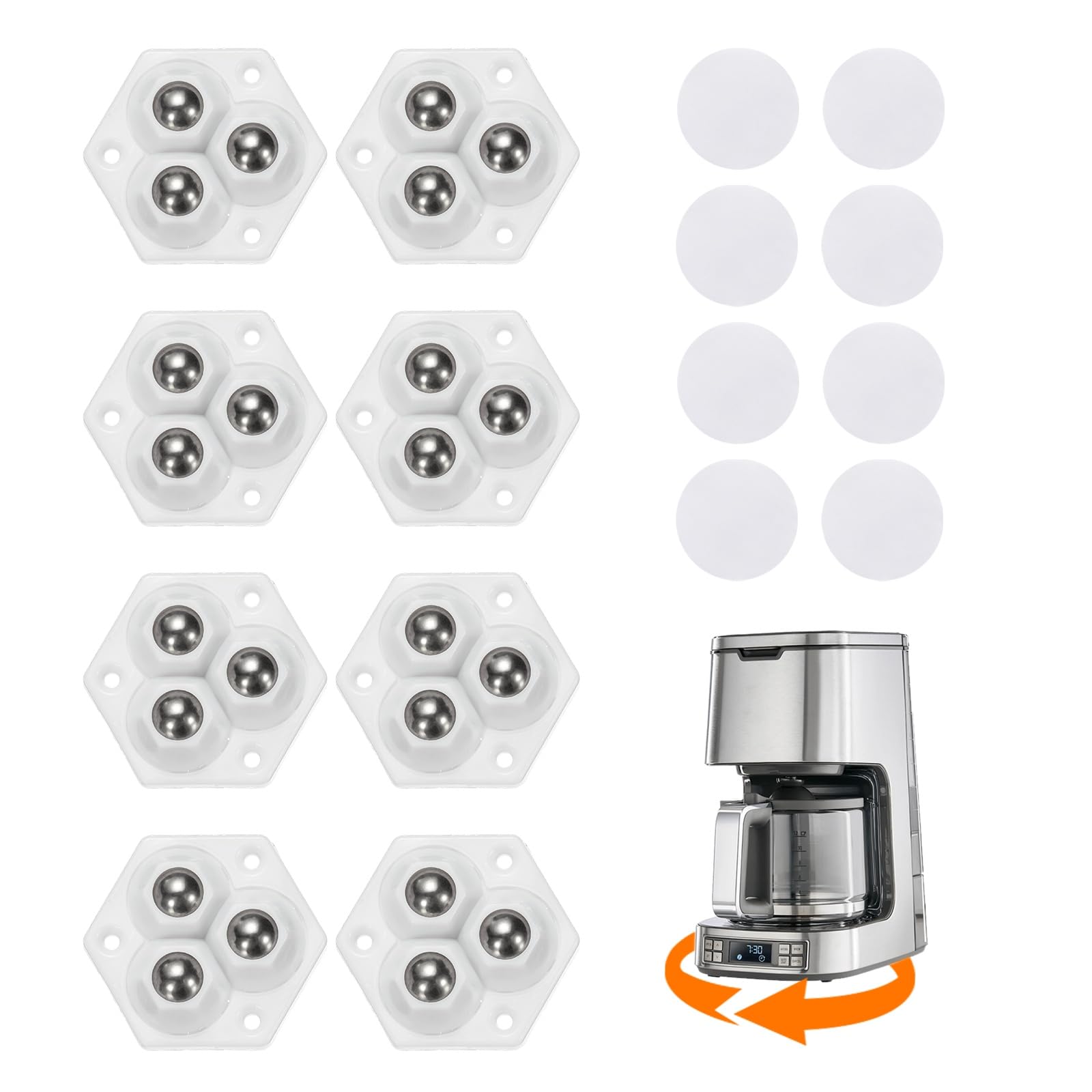 PATIKIL 8 Pcs Self Adhesive Paste Caster Wheels(1.5in), 360 Degree Swivel Universal Wheel with 3 Stainless Steel Ball Bearing for Kitchen Furniture Storage Trash Bins, White