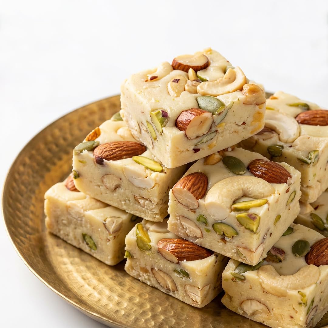 Magic Leaf Sugar Free Almond Mewa Bite Dessert - 250 gm | Freshly Made Mithai With Almond Flour, Roasted Nuts, Stevia, Milk Solids, Desi Ghee & Sweetened with Stevia, No Refined Oil