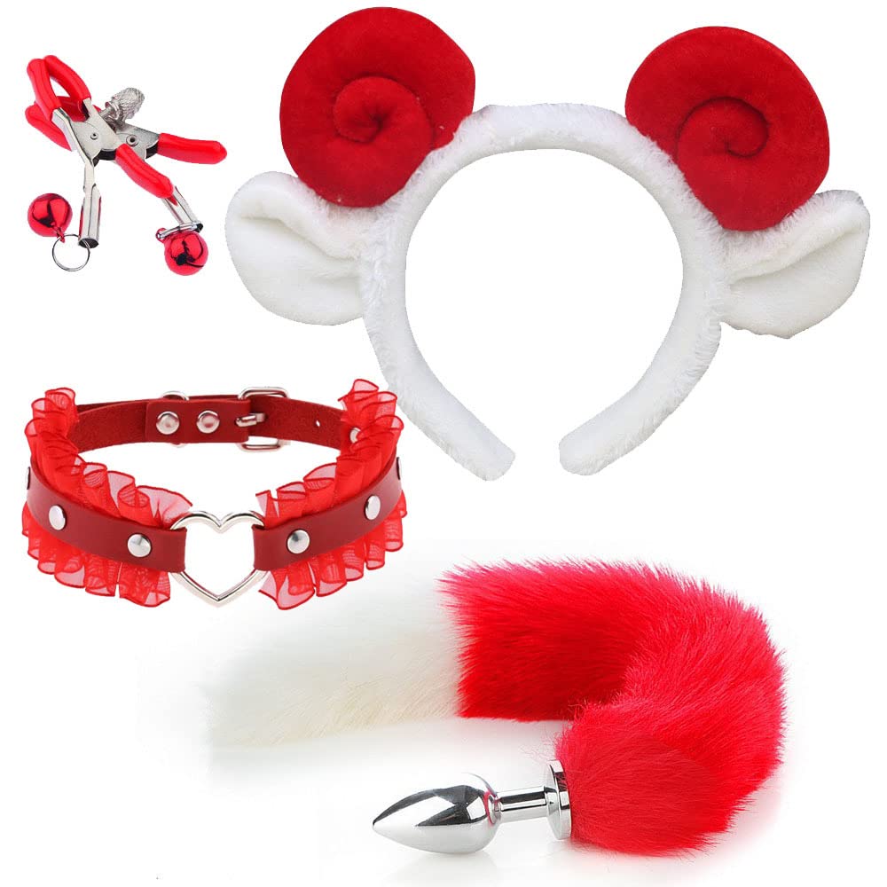 1Set Fox Ears and Tail Set Cat Ears and Tail Set Faux Fur Tails Plug Costume for Women Adult Cosplay Costume