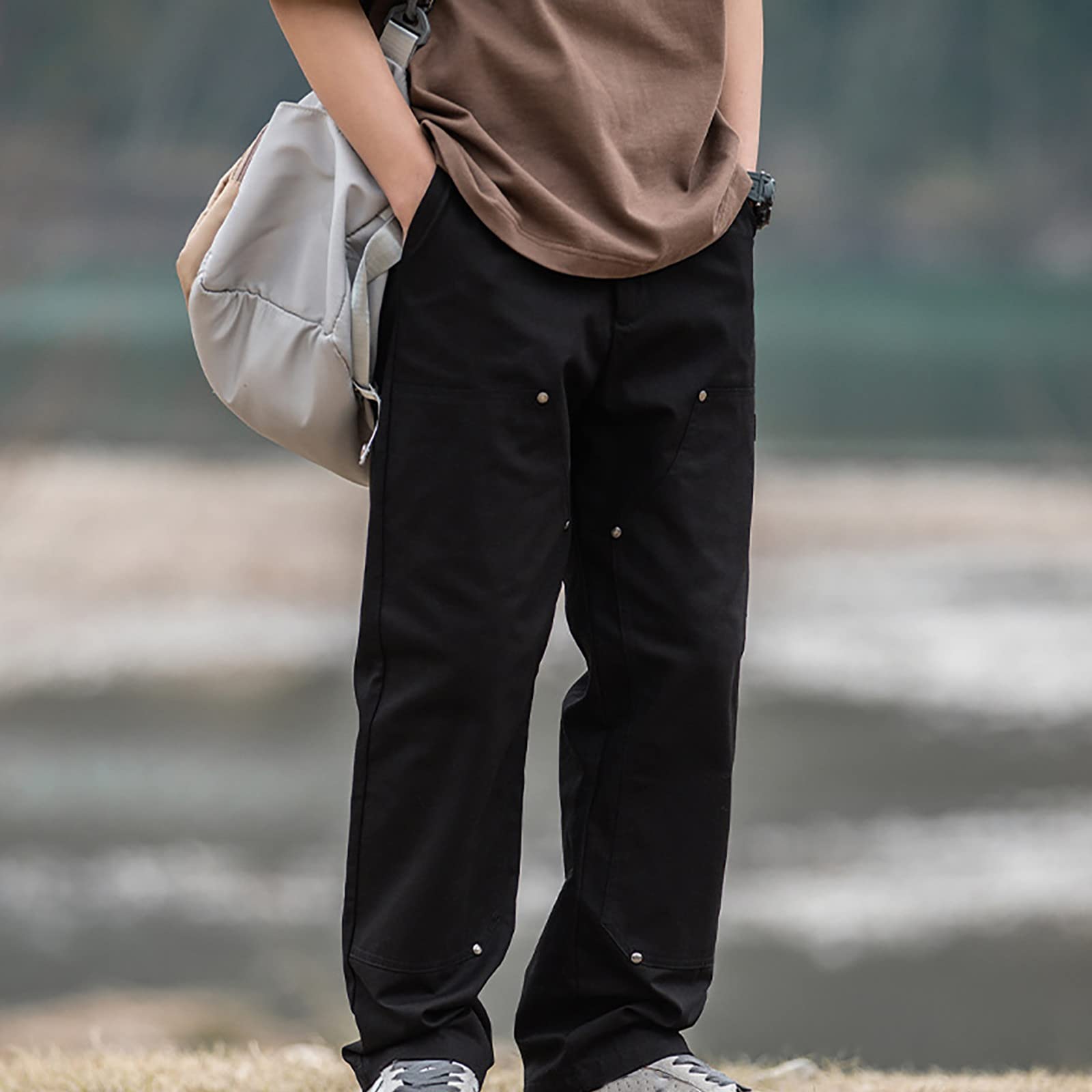 generisch Pantalones cargo para hombre, pantalones de chándal para hombre, cintura elástica con cordón, pantalones de chándal para hombre, con bolsillos, pantalones de cargo para hombre, pantalones de