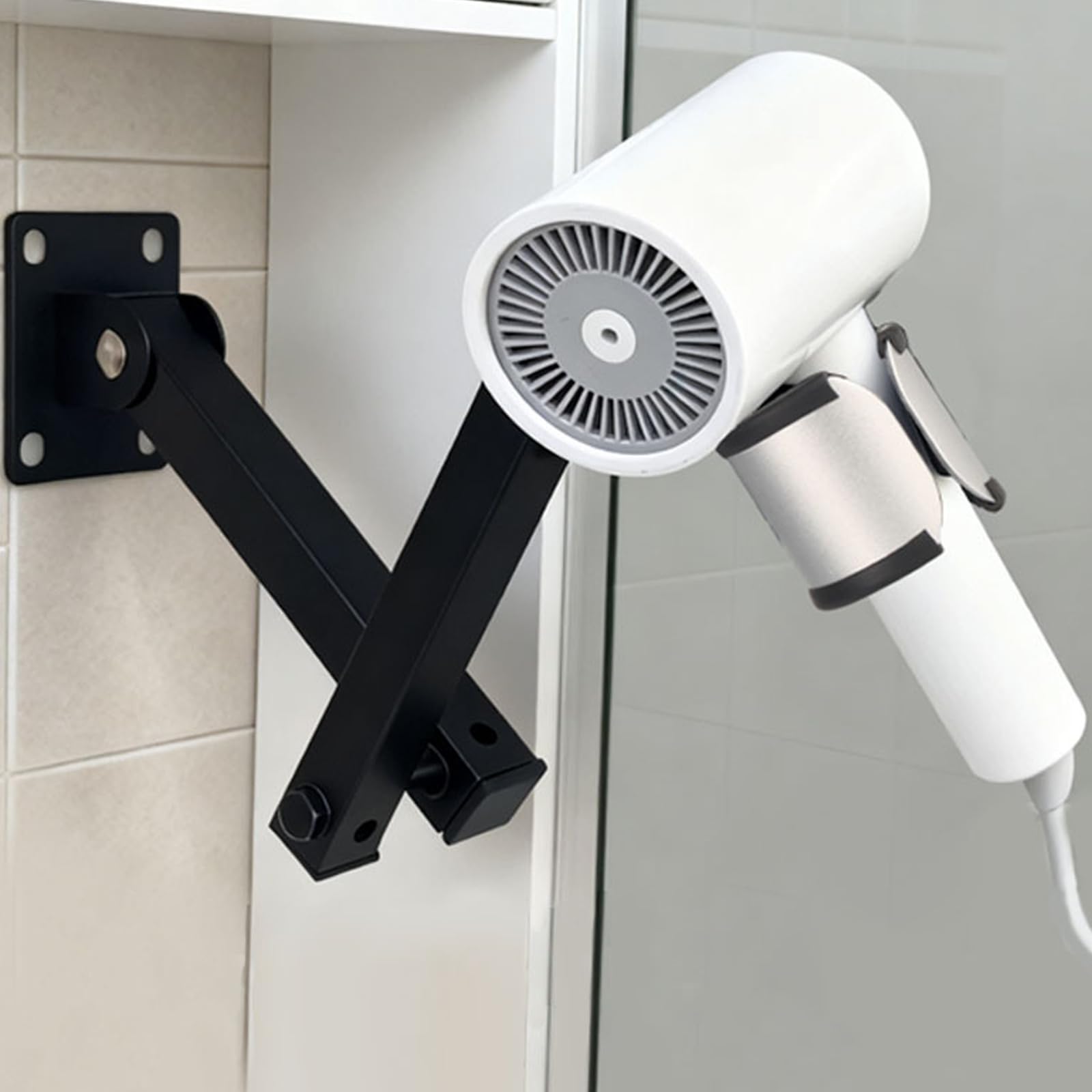 Soporte para secador de pelo, instalación sin taladros, estante de baño para herramientas de peinado y accesorios, organizadores compactos, soporte compacto para secadora