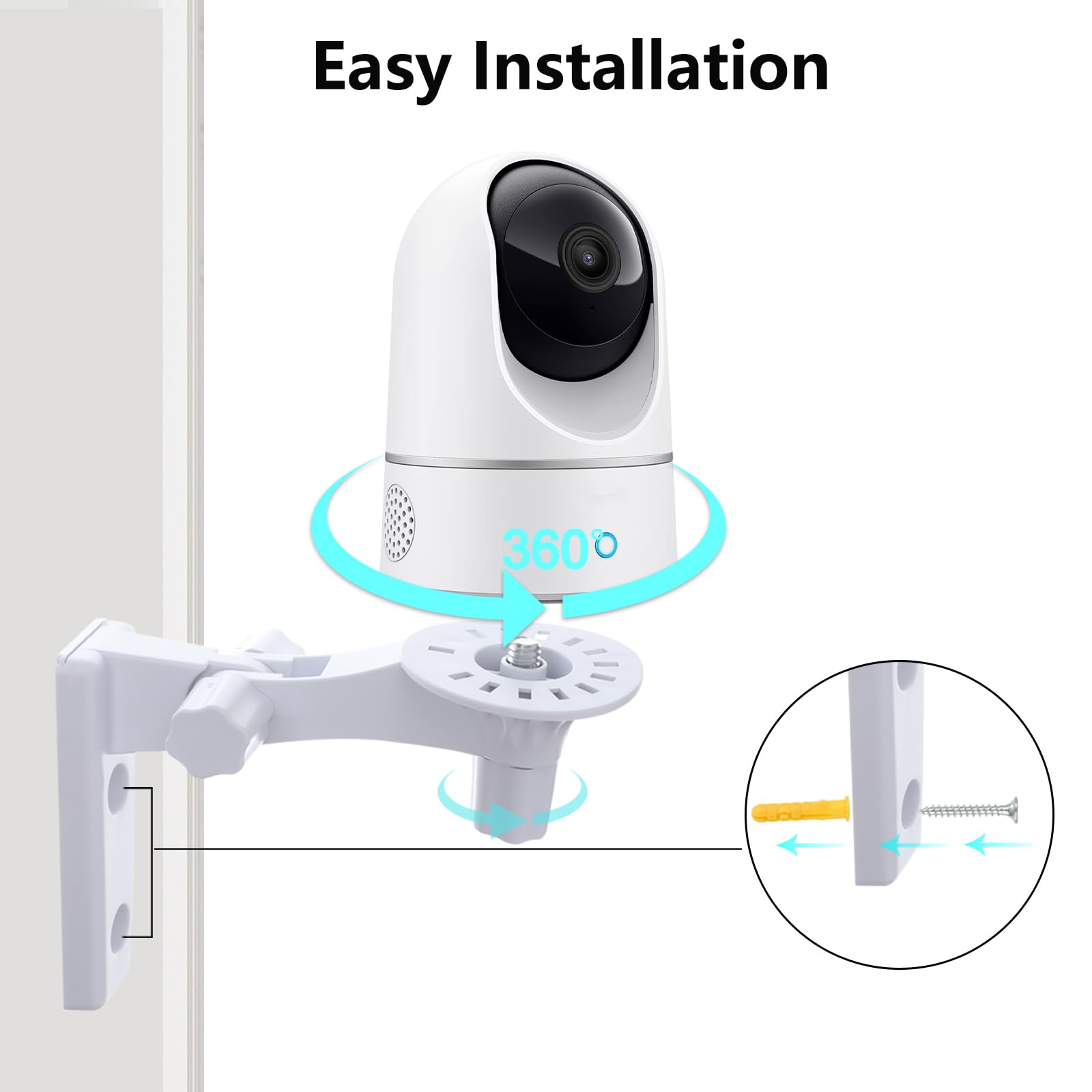 Set van 2 camerawandhouders, compatibel met Eufy Security Indoor Cam E220, Eufycam 2c/2 bewakingscamera Blink Mini Pan-Tilt, 180° rotatie, wandhouder
