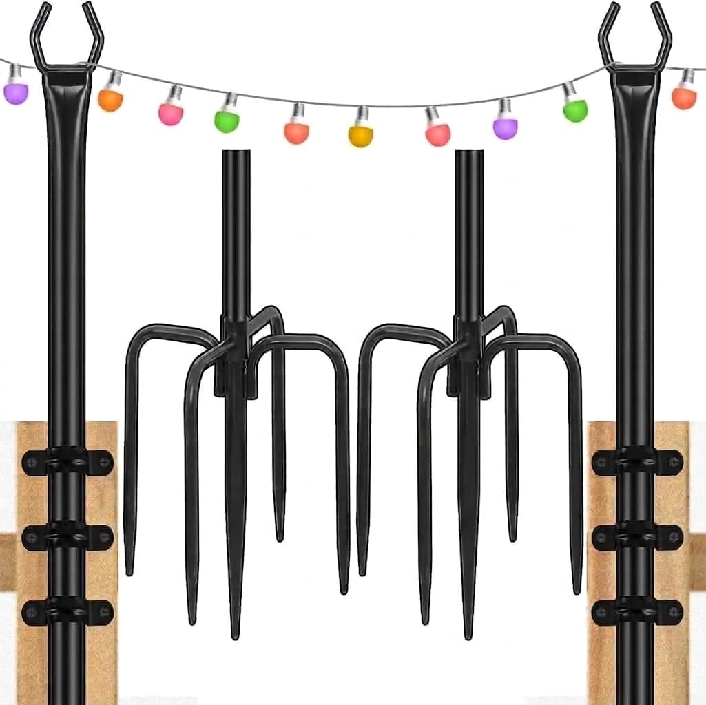 String Light Pole für Deck - 2 Pack 9.8FT 2.99M für außen hängenden Stahl String Pole für Outdoor-Dekoration Garten, Hinterhof, Terrasse Beleuchtung Stand für Parteien, Weihnachten, Hochzeit