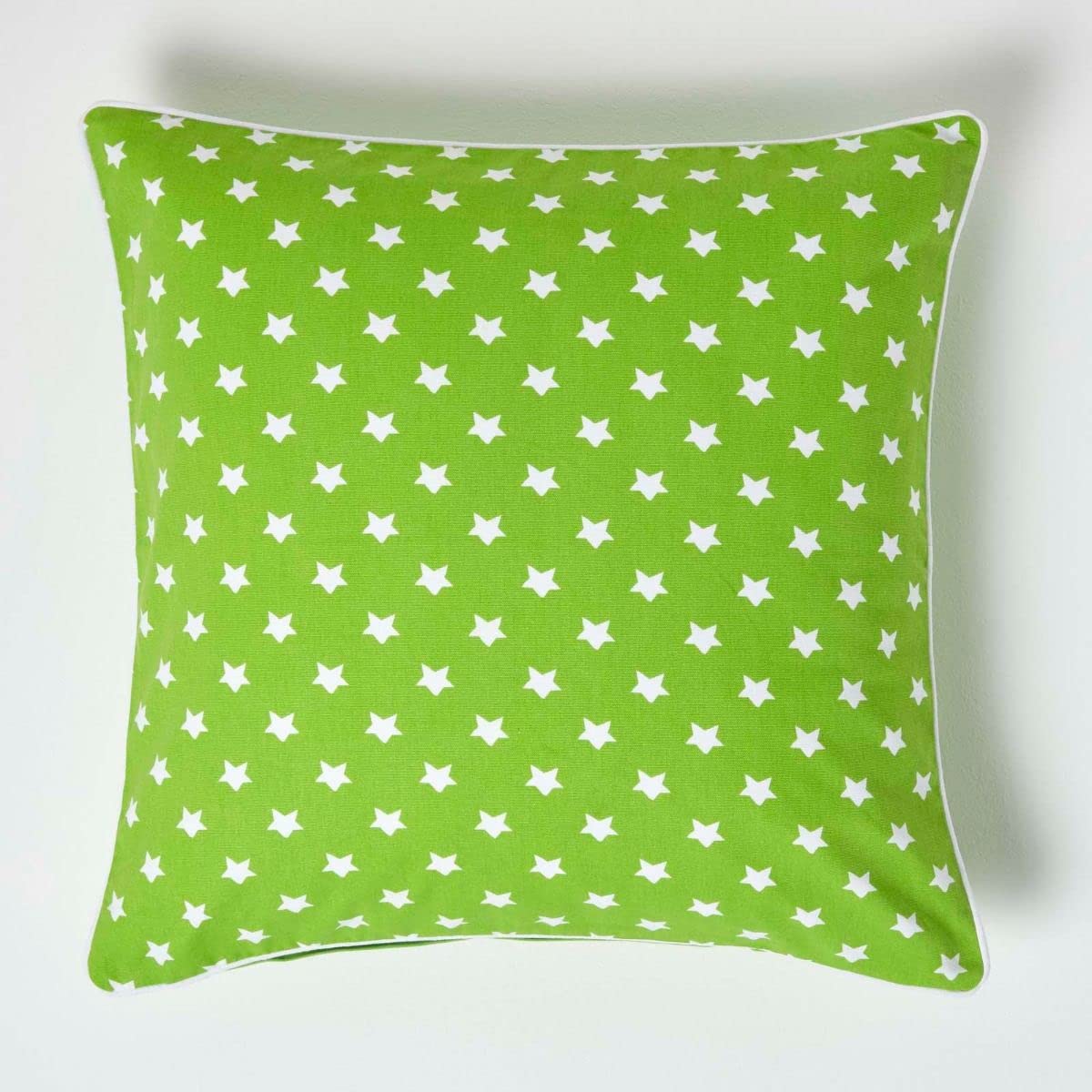 HOMESCAPES - 100% Cotton - Star - Large Cushion Cover - 60 x 60 cm Square - 24 x 24 Inches - Green White - 100% Cotton Sofa Pillow Cushion Cover - Washable