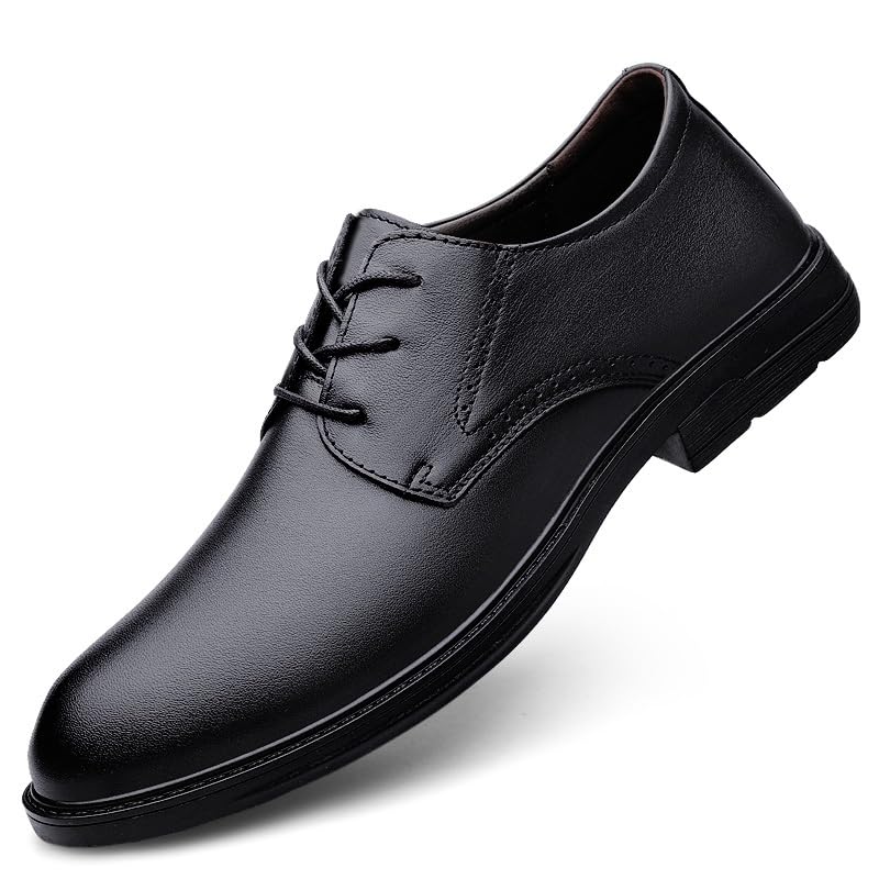 Dress Shoes for Men Lace Up Round Burnished Toe Leather Derby Shoes Anti-Slip Block Heel Non Slip Resistant Wedding