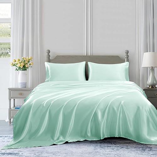 Miniatura 3 de Homiest Juego de sábanas de satén de lujo de 4 piezas con bolsillo profundo, 1 sábana bajera + 1 sábana encimera + 2 fundas de almohada (tamaño