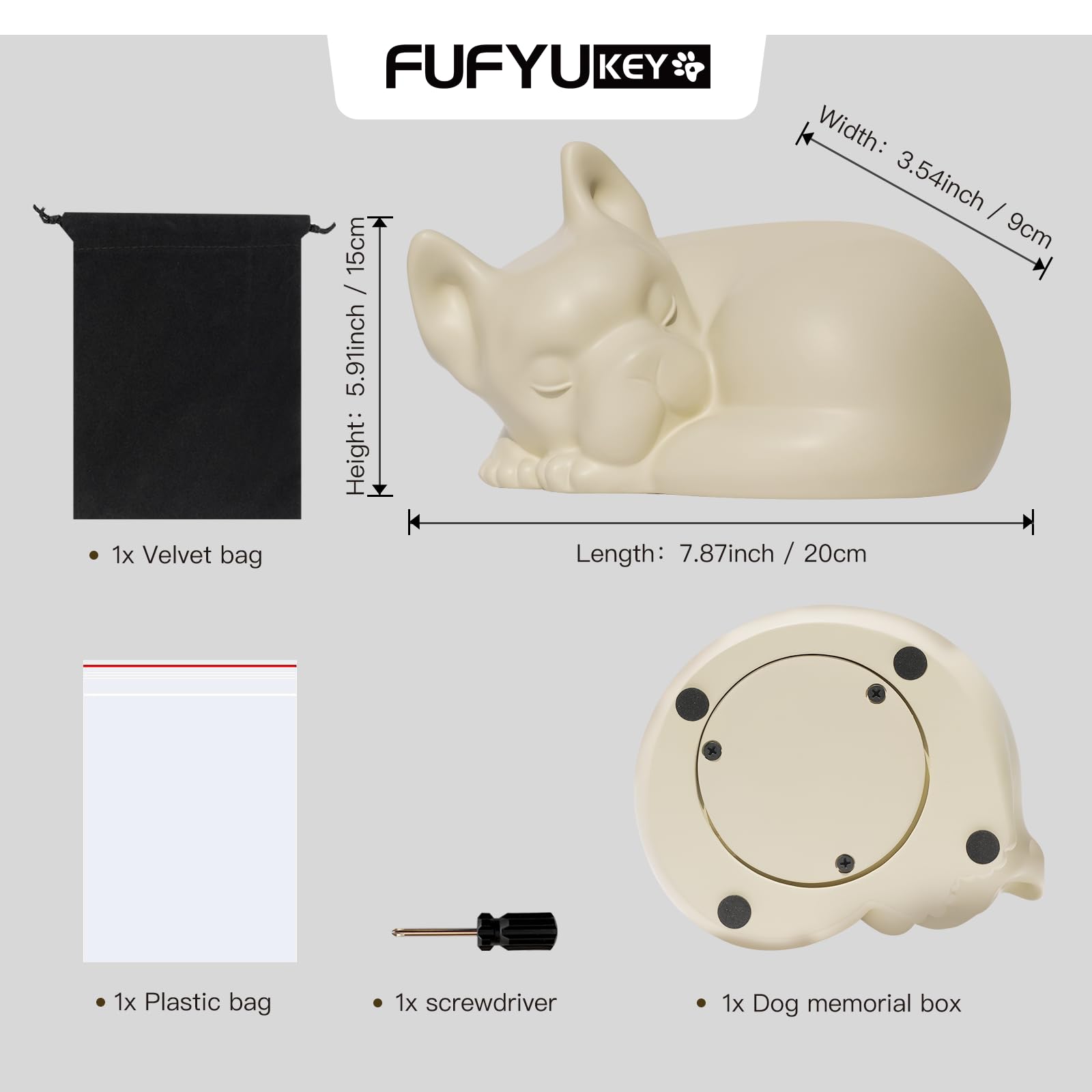 Hunde Urne in Form eines Schlafenden Hundes – Urne für Französische Bulldogge Hundeasche, Erinnerungsurne für Haustiere