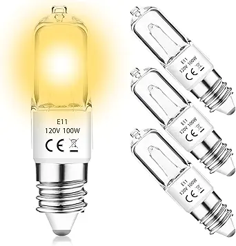 JDE11 120V 100W Halogen Bulbs,T4 Mini Can JD E11 Tungsten Halogen Candelabra Bulb Dimmable,Warm White 2800K Replacement E11 LED Light Bulb for Chandeliers/Ceiling Fan/Cabinet Light,4 Pack