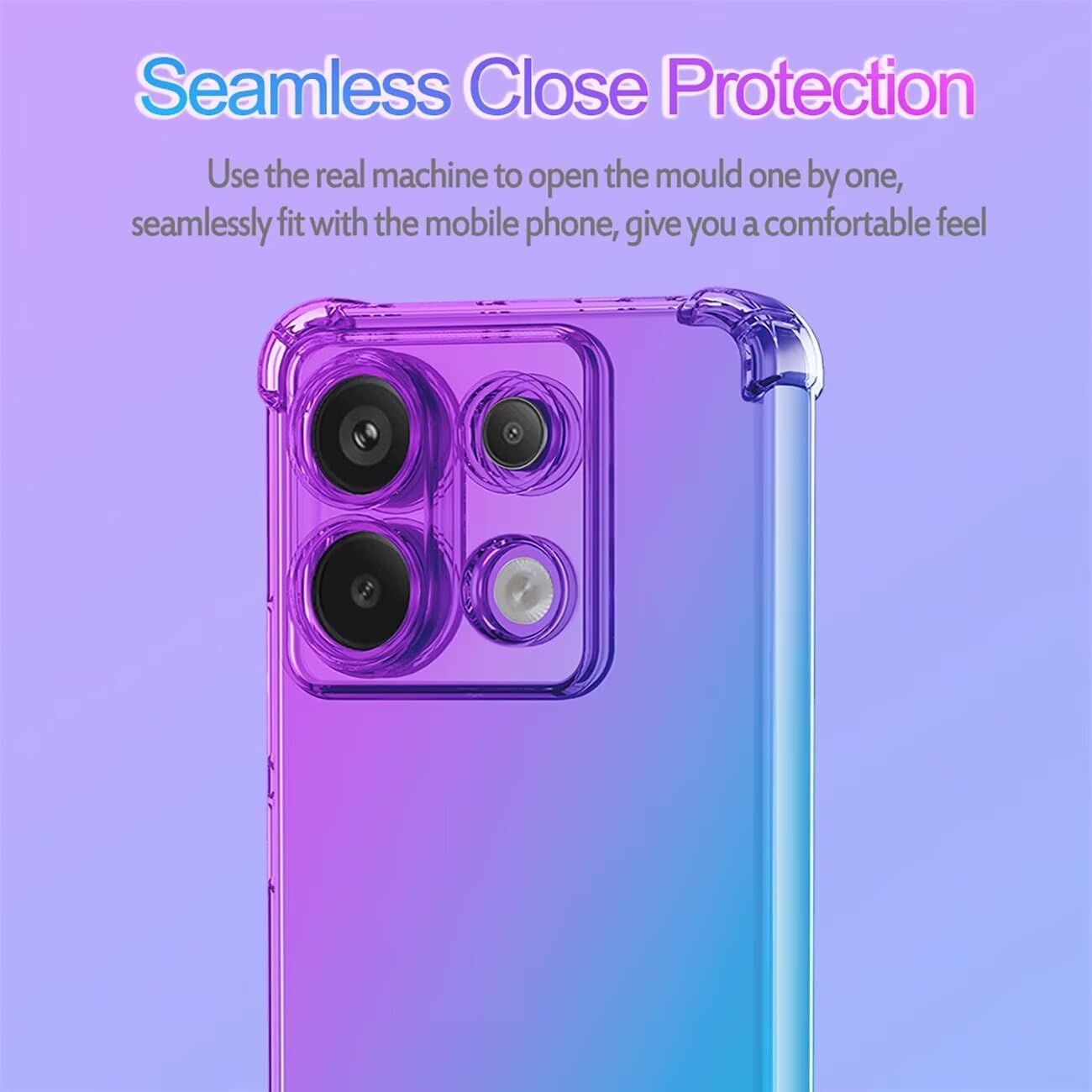 for Redmi Note 13 Pro 5G Case, Poco X6 5G Case, Clear Cute Gradient Phone Case Slim Anti Scratch Flexible TPU Cover Shockproof Protective Case for Xiaomi Redmi Note 13 Pro 5G Purple/Blue - Image 3