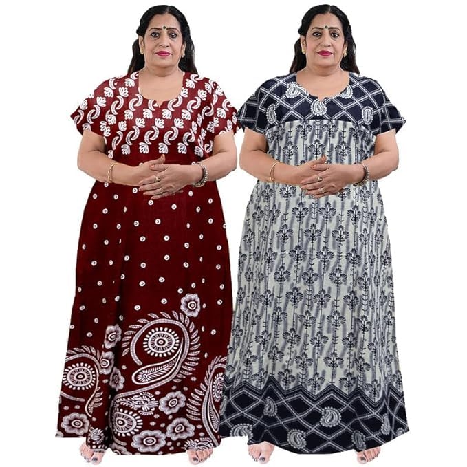 kbnbj Nighty for Women Cotton Printed Maxi Gown Ankle Length Nighty Night Dress Gown for Women Maxi - Free Size-picture-45