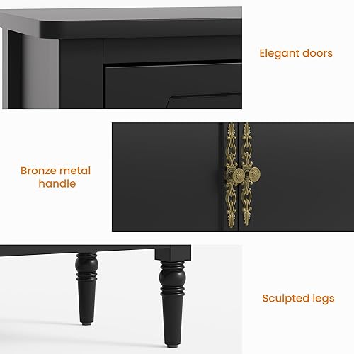 Miniatura 7 de RoyalCraft Armario de almacenamiento con 3 puertas, aparador de mediados de siglo con estantes ajustables, gabinete de buffet de madera con patas