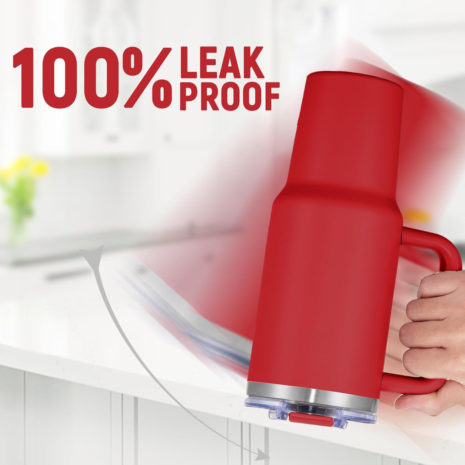 COKTIK 40 oz Tumbler With Handle and Straw, Insulated Tumbler With Leakproof Lids, Stainless Steel|BPA-Free, Cold for 24 H (Red) - Image 5