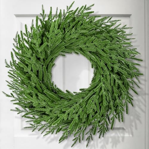 24 Inch Christmas Wreath for Front Door, Norfolk Pine Wreath for Home...