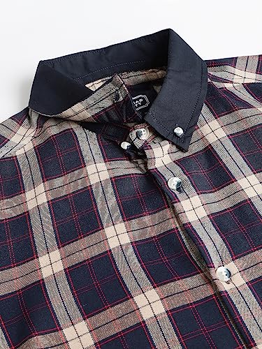Image of Thomas Scott Mens Checkered Slim Fit Casual Shirt with Button Down and Long Sleeve (TS1048 Space Blue XL)
