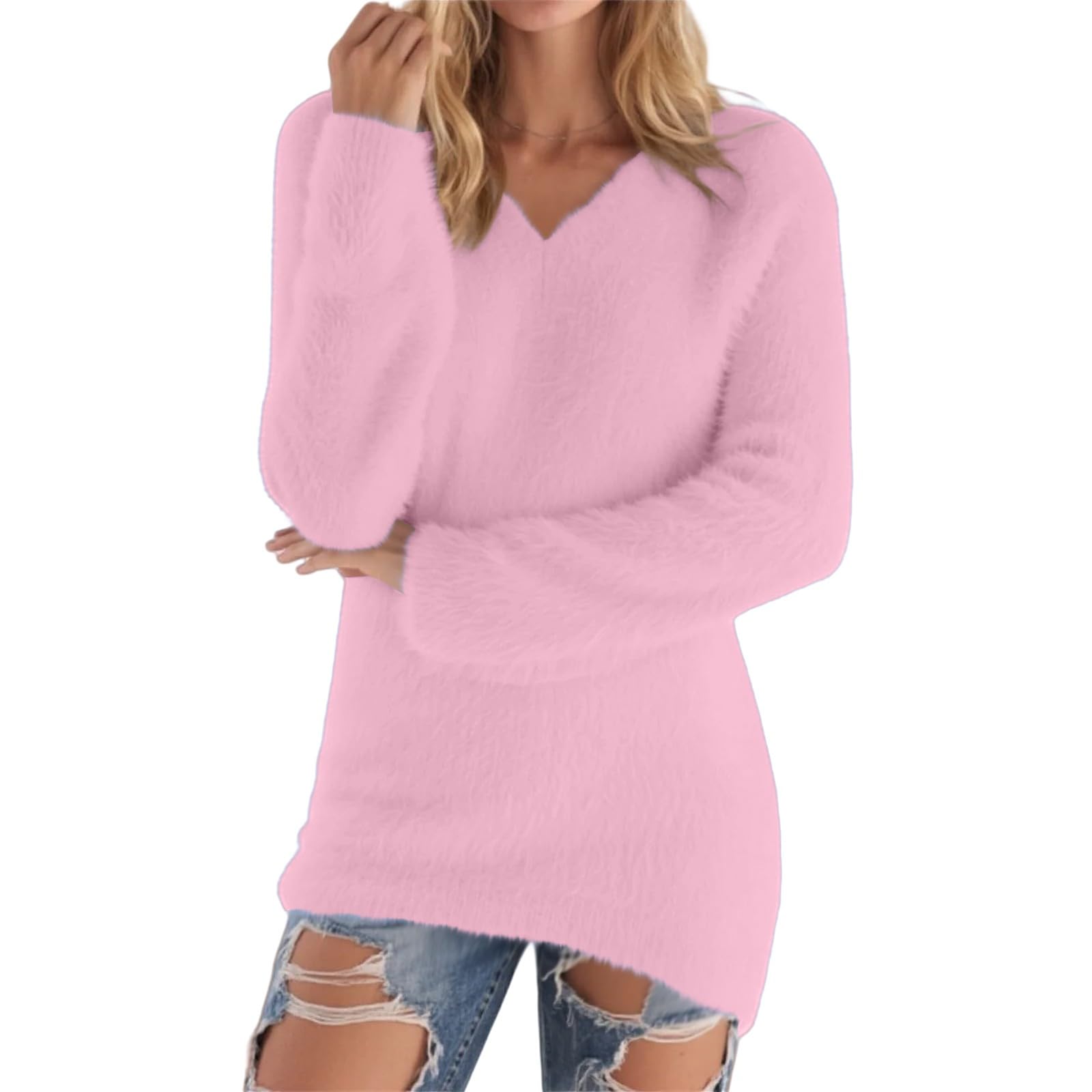 Womens Cute Sweaters Casual Crewneck Fleece Pullover Long Sleeve Thermal Soft Fuzzy Sweater Winter Clothes 2025