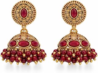 Traditional Gold Plated Marron Jhumka Earrings for Women, Antique Ethnic Dome Drop Earrings with Beads Party, Wedding & Fe... Price In India
