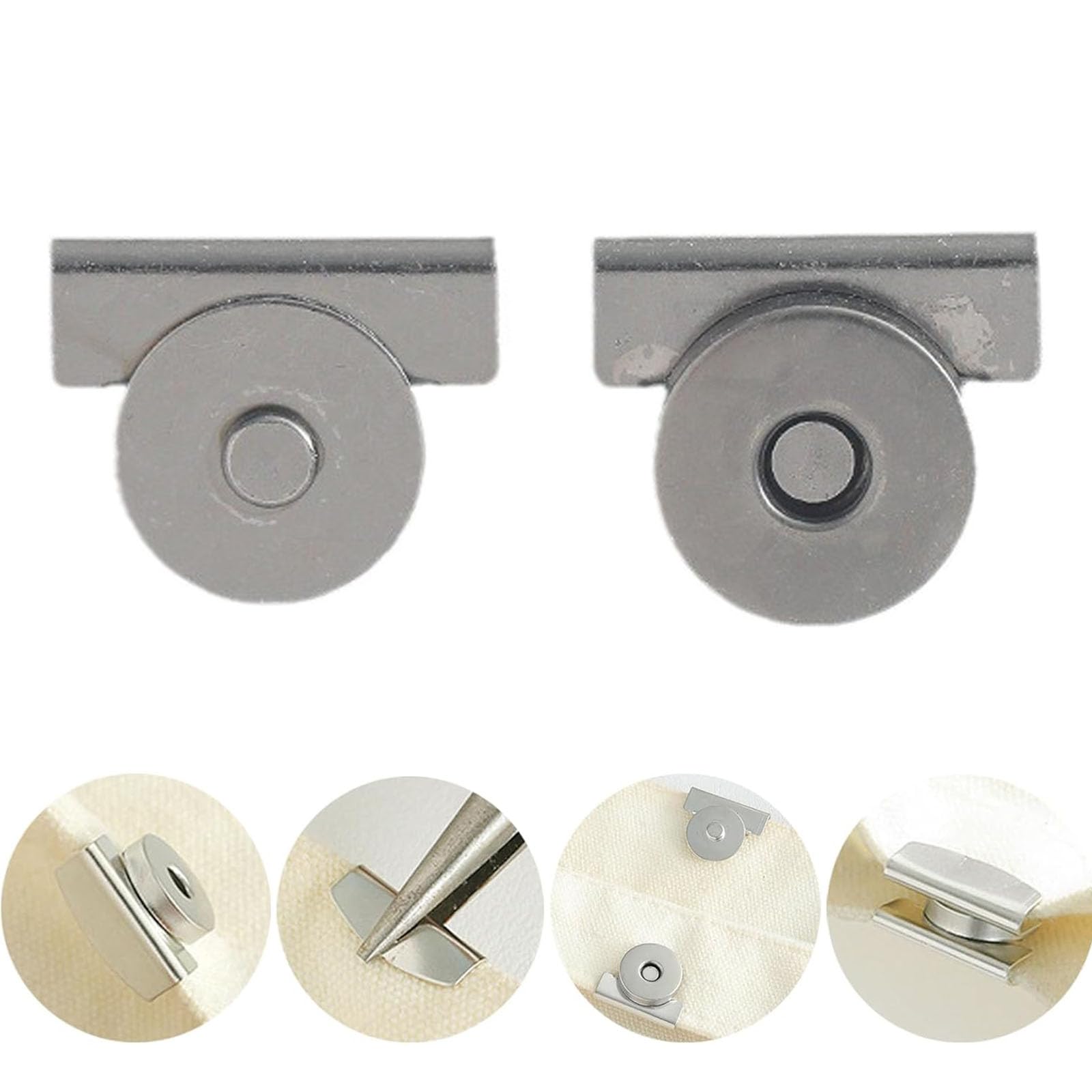 Cmeilau Grey Metal Seamless Magnetic Buckle, No Sewing Required Metal Bag Clip, Magnetic Purse Clasp, Closure Fastener Diy Hidden Buckle For Handbag, Clothing, Purses, Scrapbook (Grey)