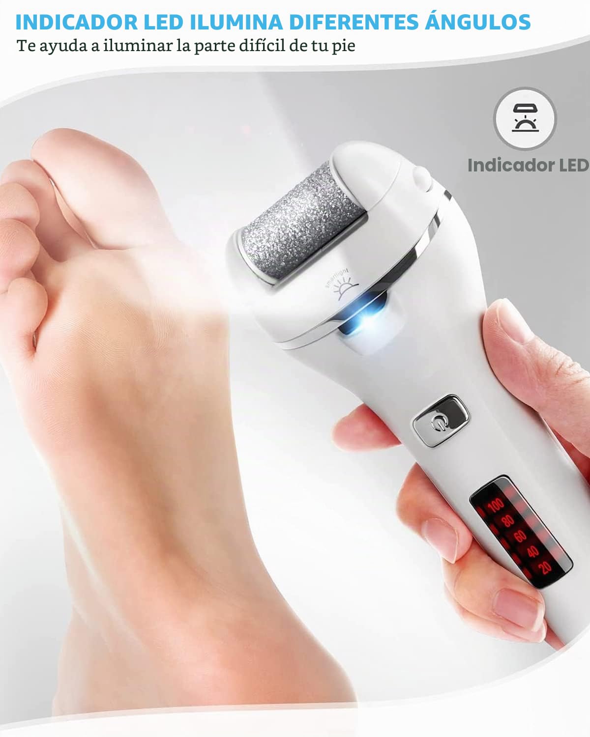 Lima Eléctrica Pies Durezas,Vxdoirk Profesional Quita Durezas para Pies Electrico Callos Pies Eliminar,Lima Pies Durezas Eliminar Recargable e Impermeable con 3 Rodillos y 2 Velocidades Blanco