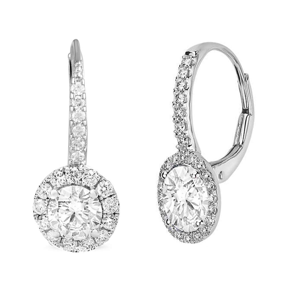 LeCalla 925 Sterling Silver BIS Hallmarked Round Cubic Zirconia Rhodium Plated Leverback Earrings for Women (B07JG2L9Q9) Amazon Price History, Amazon Price Tracker