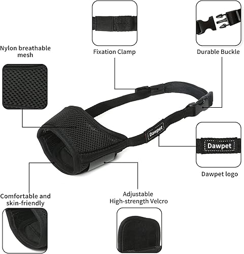 Miniatura 4 de Bozal para perro, bozal de nailon suave, antimordeduras, ladridos, correa ajustable, malla de aire, transpirable, bebable, bucle ajustable, bozal