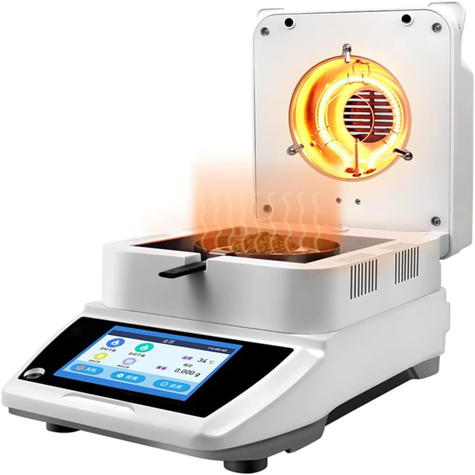 Probador de Halógeno de Precisión con Pantalla Táctil de 120g 0,01% | Medidor Digital de Humedad, 40-180°C, para Probador de Humedad de Granos, Laboratorio, Madera, Plantas(800MB/0.002-120g)
