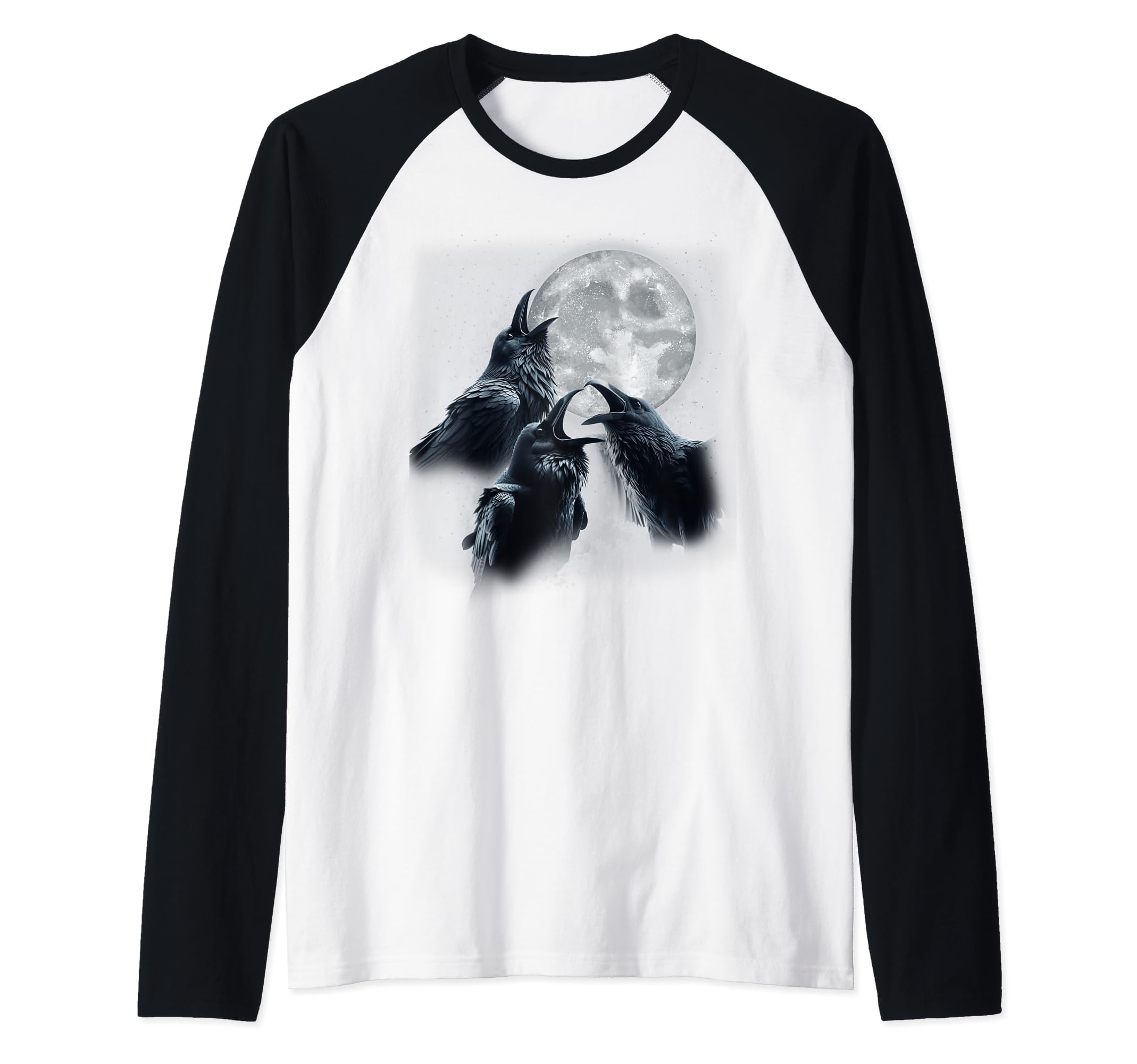 3 Black Raven Howling At The Moon Funny Crow Raven Bird Kids Raglan Baseball Tee