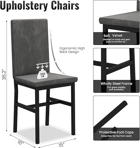 Miniatura 15 de Hooseng Juego de mesa de comedor de 5 piezas para 4 personas con parte superior de mármol sintético y sillas de terciopelo, juego de mesa de cocina