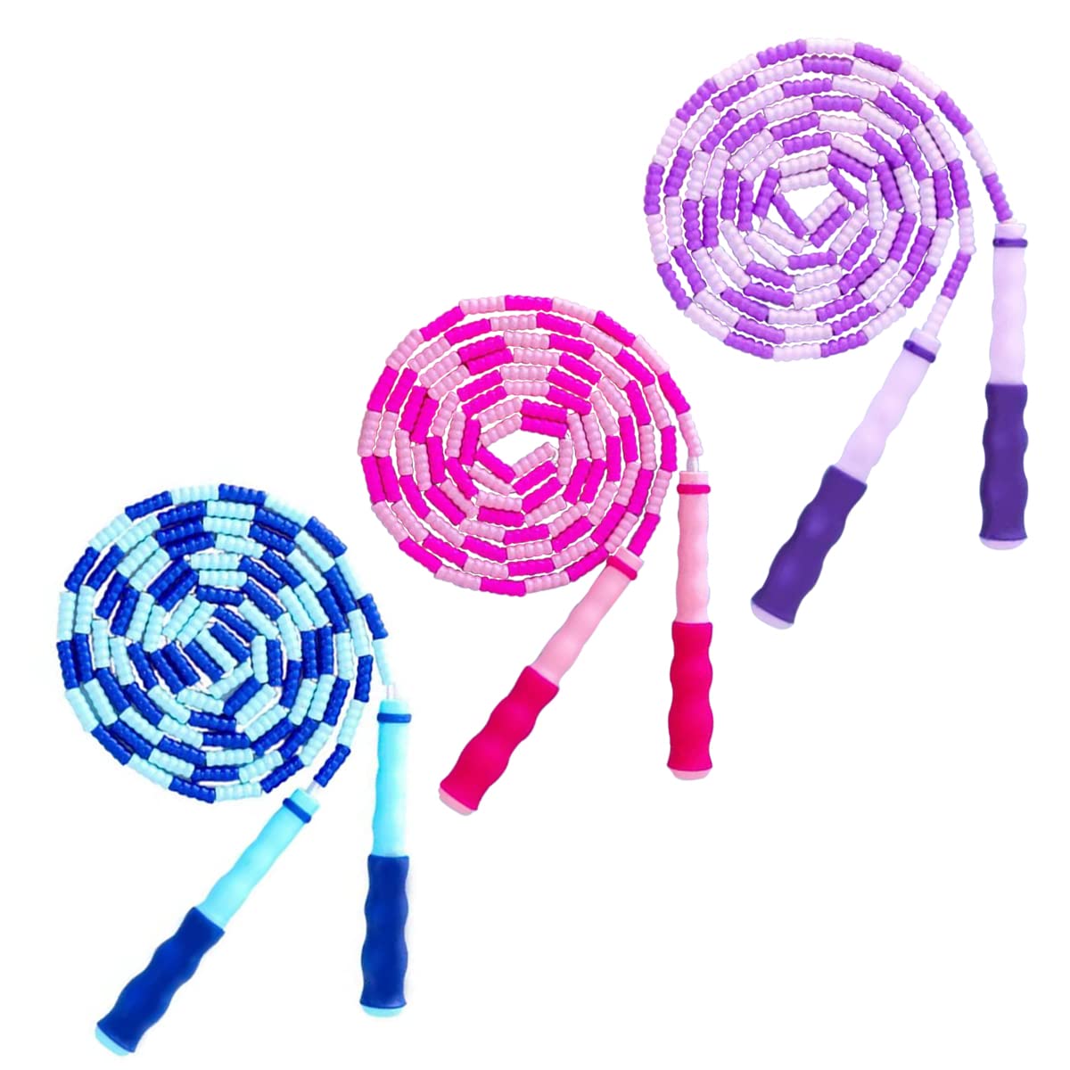 TYSISKNO 3 Pack Jump Rope for Kids Girls and Boys, Soft Beaded Jump Ropes, Adjustable Skipping Rope, Workout and Weight Loss,9.2Ft (Pink&Blue&Purple) — image 1