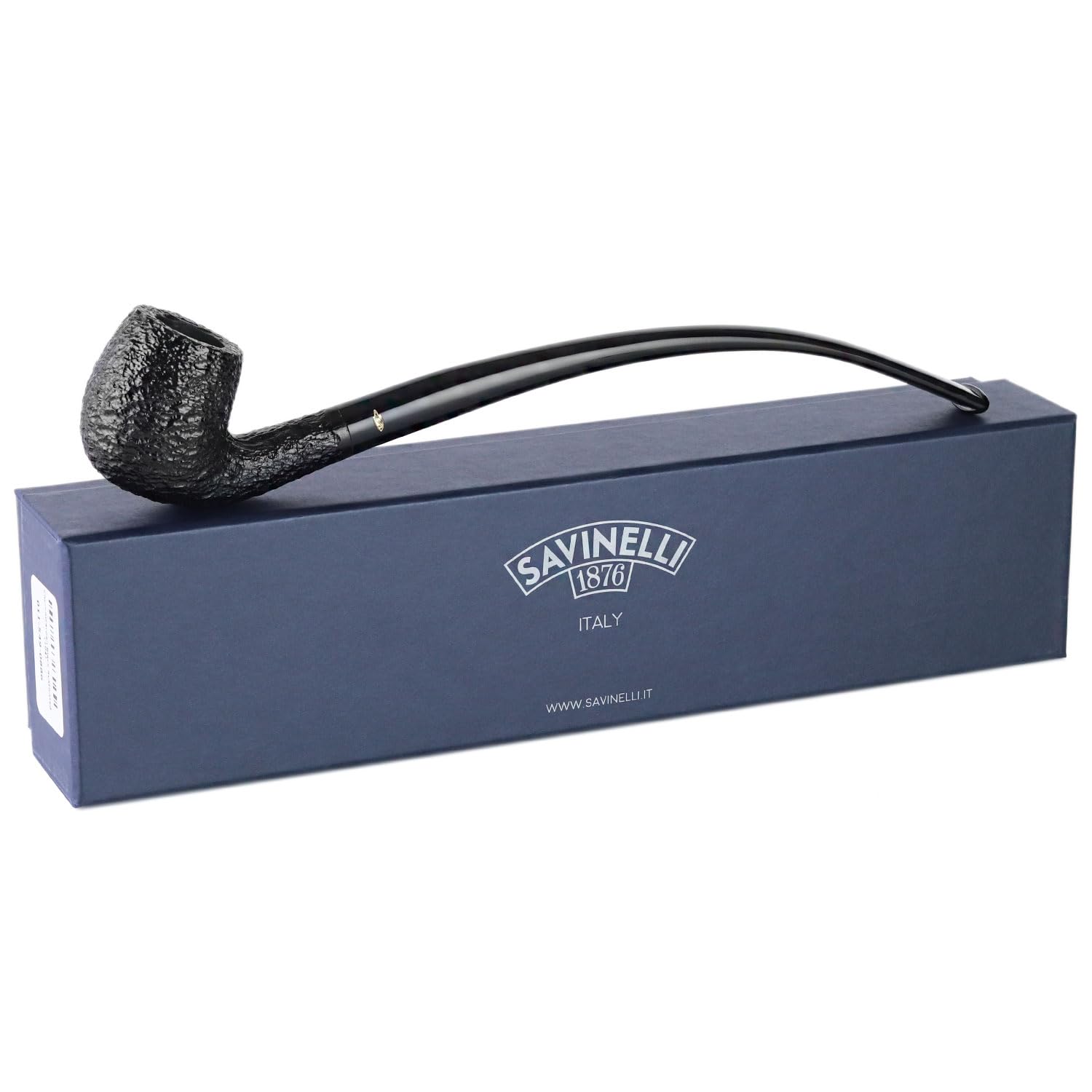 Savinelli Churchwarden Black 601 - Extra Long Handmade Italian Wood Briar Pipe, Vintage Design, Bent Billiard, 3mm, Rusticated Finish