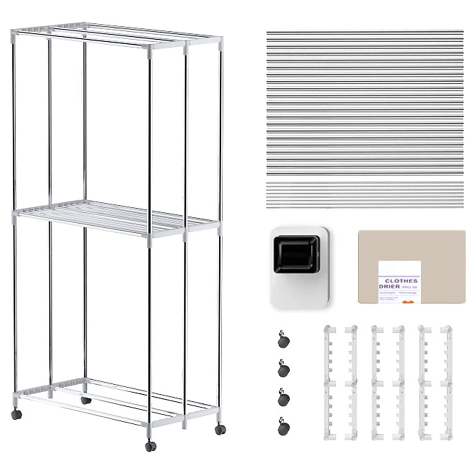 Asciugabiancheria Elettrica Portatile con Timer, Stendino Elettrico 1200W Basso Consumo, Stendibiancheria Elettrico Armadio Pieghevole a 2 Livelli, Protezione da Surriscaldamento,Grigio,H150cm