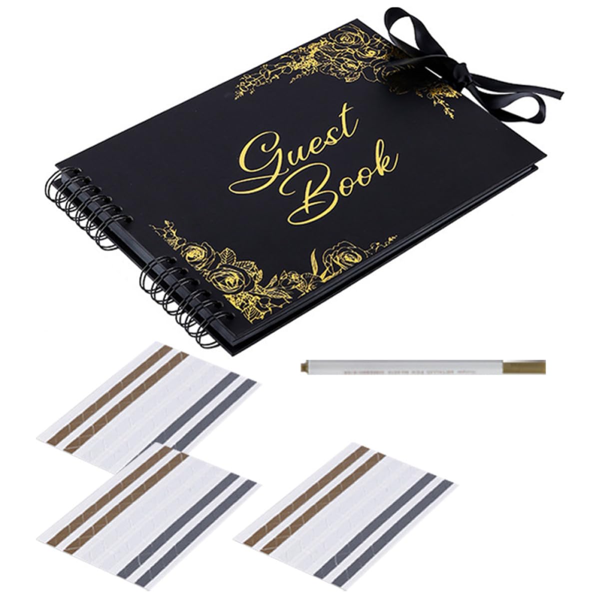 PACKOVE Libro de Visitas de Boda Horizontal DIY Espiral y Acabado Dorado