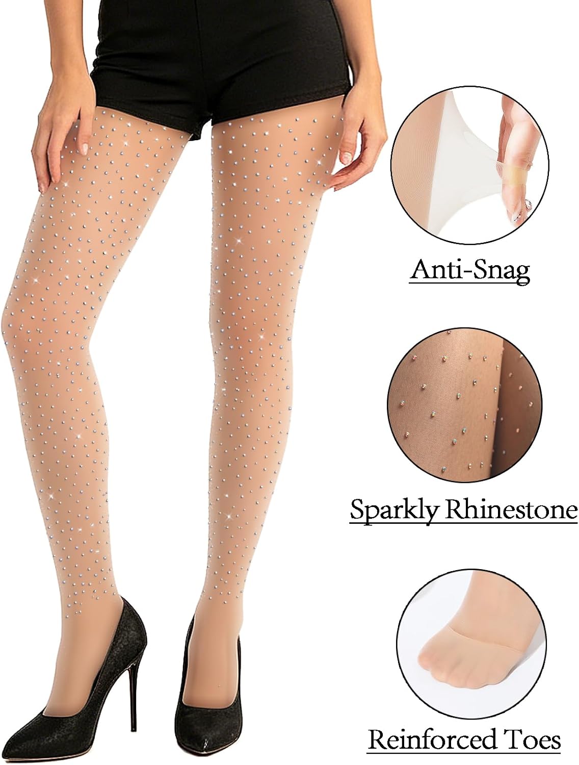 FANCAME Women's Sparkle Stockings, Sheer Tights Party Rhinestone Pantyhose