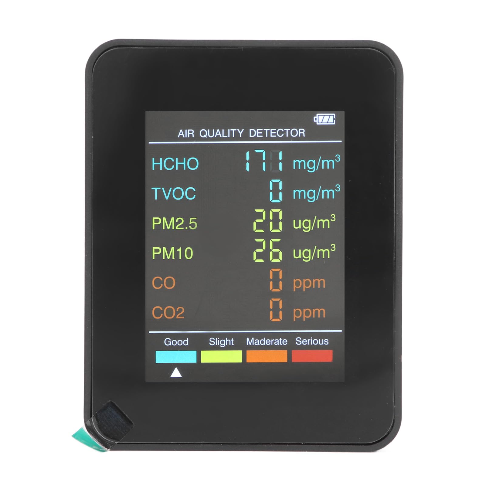 Air Quality Monitor Indoor, 6 in 1 0-5000 PPM CO2, CO, TVOC, HCHO PM2.5 PM10 Meter with Alarm, 1200mah Rechargeable Air Quality Tester, Indoor Home Monitoring (Black)