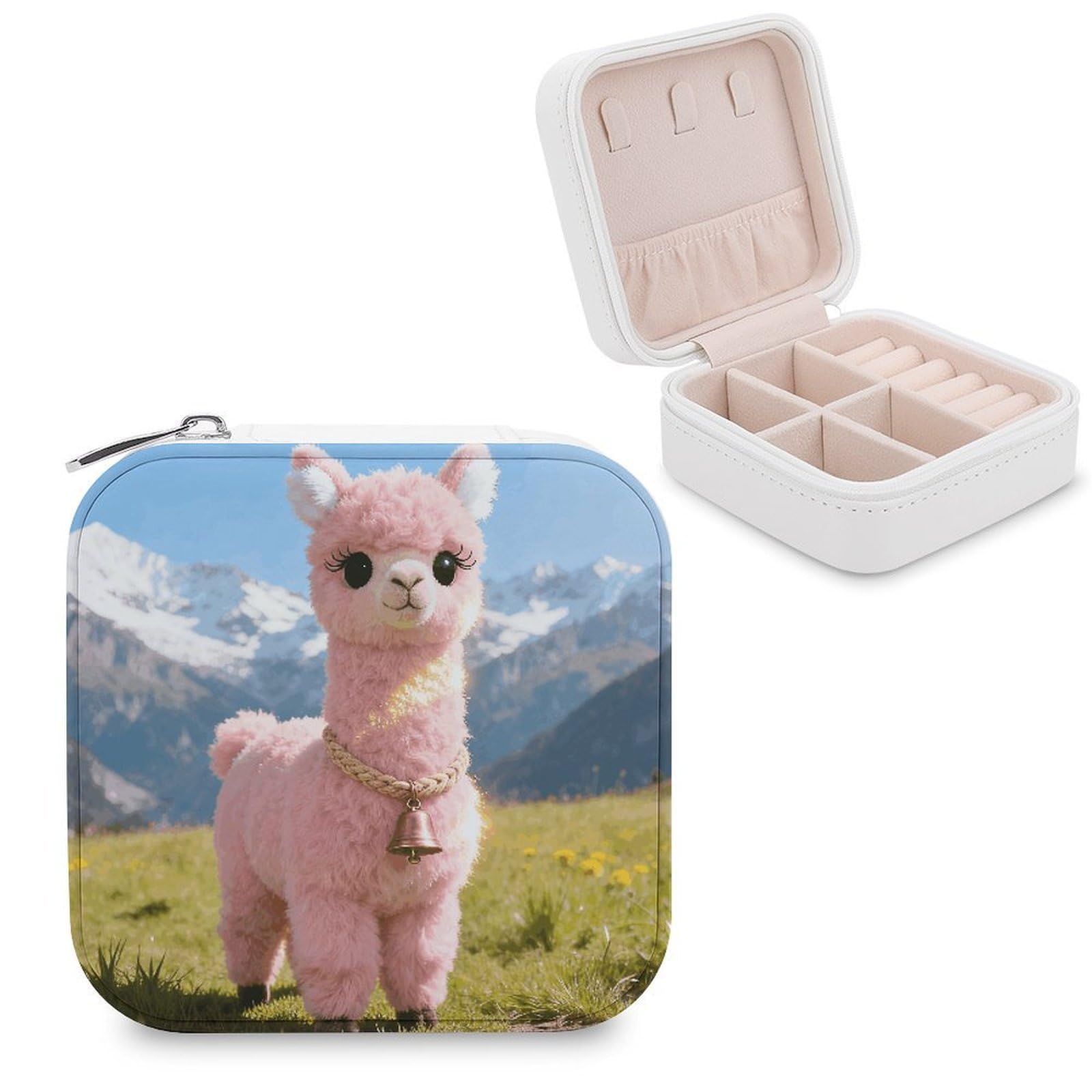 FekiLoot Llama Cute Alpaca Pink Jewelry Box Exquisite Jewelry Organizer Silver Gold Trinket Storage Case Multi Compartments Cute Earrings Ring Necklace Holder For Woman Household Gift