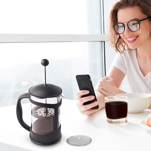 Miniatura 6 de Boao 6 paquetes de filtros de prensa francesa de repuesto para cafetería de malla para café francés, de acero inoxidable de 4 pulgadas,