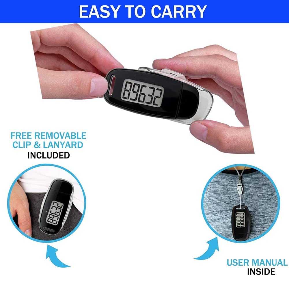 Kqcibz Simple Step Counter,Walking 3D Pedometer with Rechargeable Battery,Accurate Fitness Tracker,Digital Pedometer,Black
