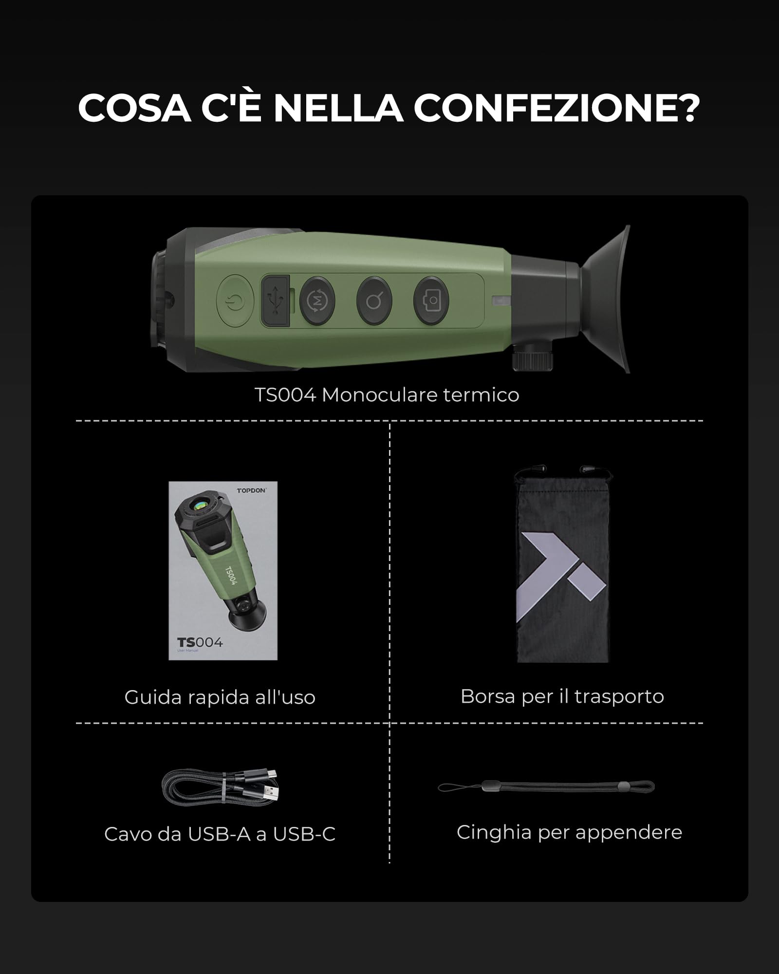 TOPDON TS004 Termocamera Professionale, Monoculare Visore Termico 320x240 TISR 50Hz, 410m Campo di Rilevamento,13mm Obiettivo, Memoria 32GB, WiFi, 2-8X Zoom, per Caccia, Osservazione Fauna, Outdoor