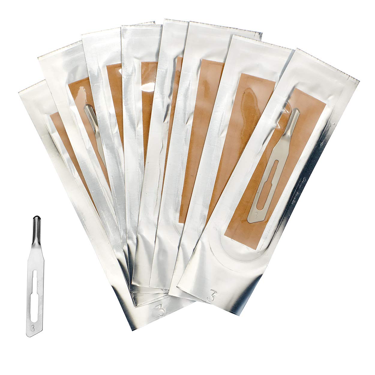 May Set Lames de Gouge pour Podologie & Pédicure | 20x Lames stériles Fig 1 en Acier Carbone + Manche de Scalpel N°3 en Inox | Instruments professionnels pour cors et callosités