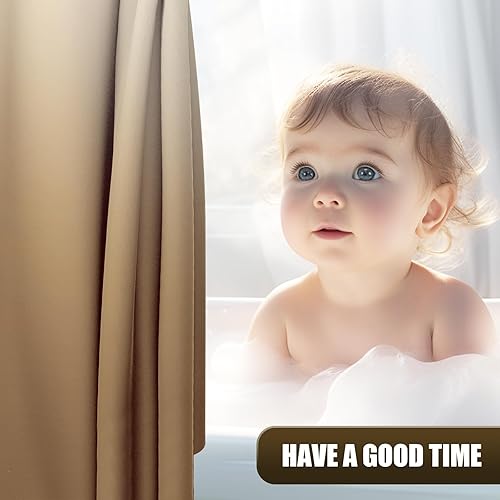 Miniatura 3 de OLANLY Juego de cortinas de ducha de lujo beige y blanco degradado con 12 ganchos, cortinas de ducha decorativas impermeables y lavables para baño,