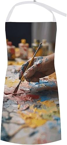 Adjustable Bib Aprons Painting with Colored Paints Kitchen Cooking BBQ Pinafore with Pockets Waterproof for Chef Adult Home Work