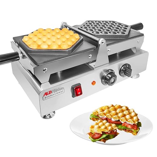ALDKitchen Bubble Waffle Maker | Commercial Hong Kong Waffle Maker with Improved Manual Thermostat | 1 Large Hexagon Shaped Egg Waffle | 110V | (SWING)