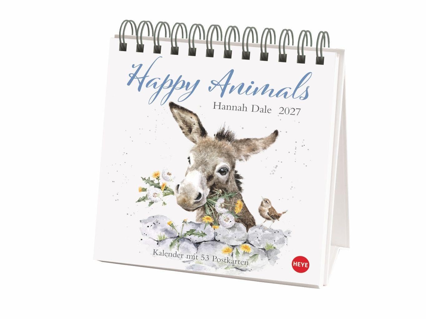 Hannah Dale: Happy Animals Premium-Postkartenkalender 2027: Die schönen Tierzeichnungen der britischen Künstlerin in einem kleinen Kalender zum Aufstellen. Wochenkalender mit 53 Postkarten