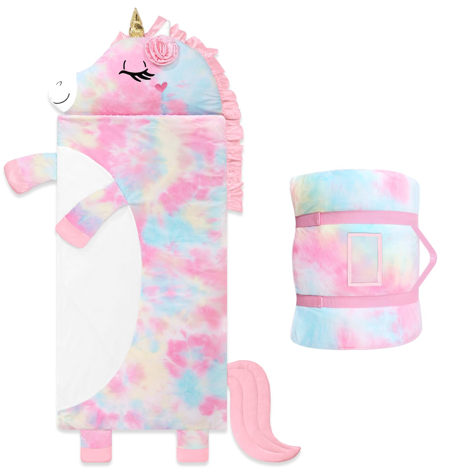 Schlafsack Kinder mit Kissen Abnehmbar,Warm Flausch Elefant Kinderschlafsack Doppelter Reißverschluss für Mädchen Jungen,Faltbare Groß Deckenschlafsack für Indoor Outdoor Camping,170x70cm