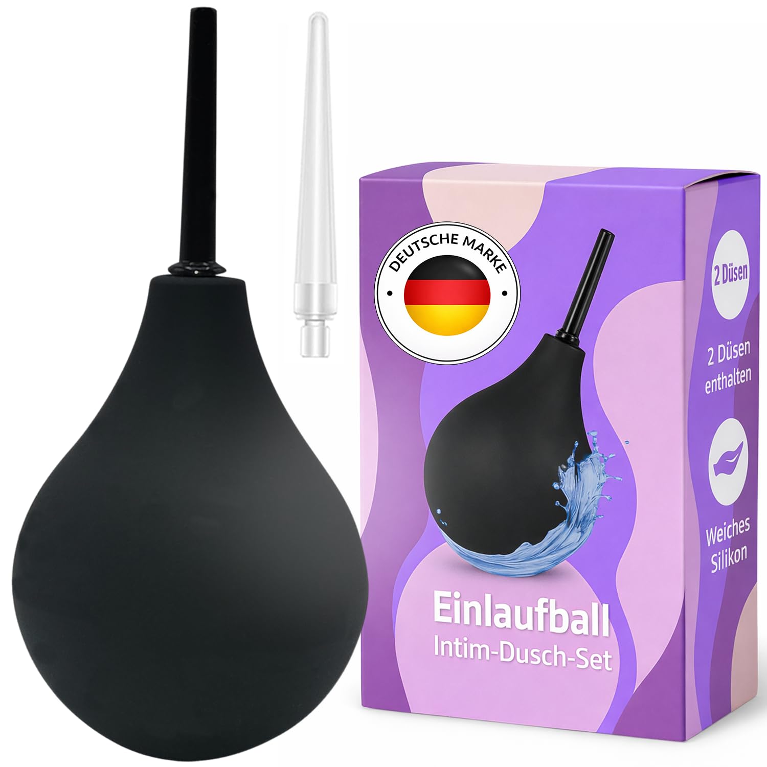 Klistier 225 ml mit 2 Aufsätzen | Einlauf & Anal-Spülung für Erwachsene | Klistierspritze aus medizinischem Silikon, BPA-frei | zur sanften Darmspülung & hygienischen Reinigung