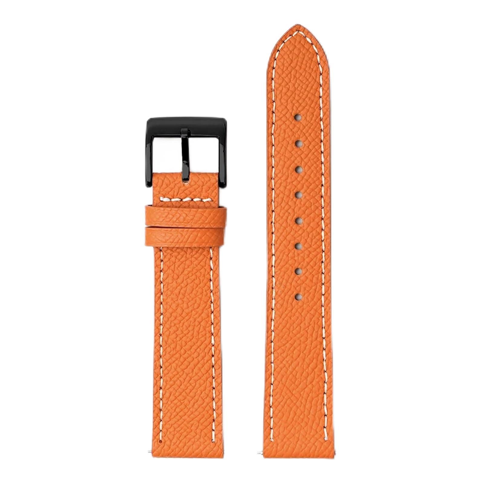 Uhrenarmband， Uhrenarmband aus Kalbsleder mit Schnellverschluss, handgefertigt, Palmenmuster, Armband(Orange wh line,22mm)