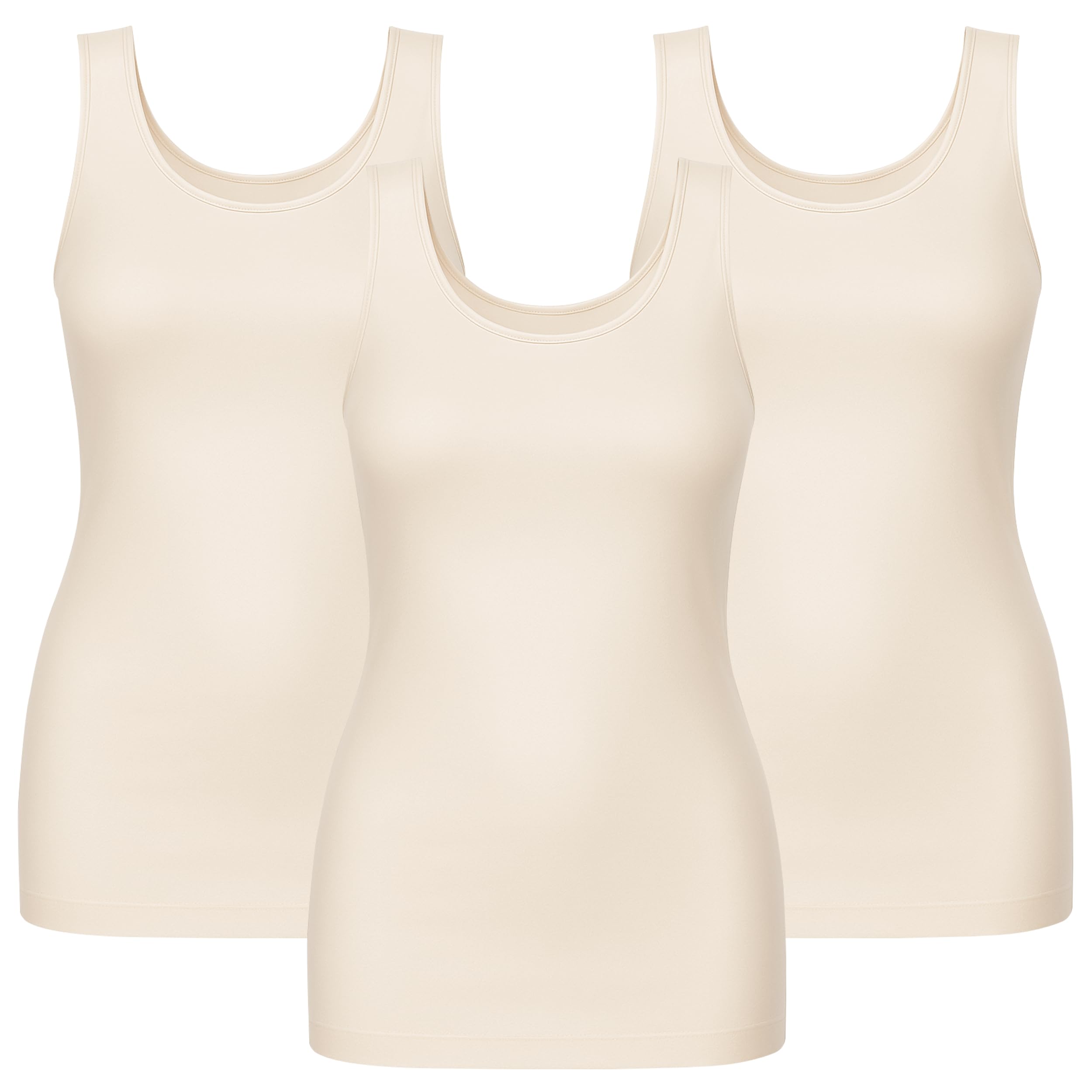 UnsichtBra 3er Pack Shape Damen Unterhemden Longshirt | Basic Wohlfühl Mikrofaser Damen Top ohne Bügel | Bauchweg Tops Unterhemd Frauen Weiss Schwarz Beige