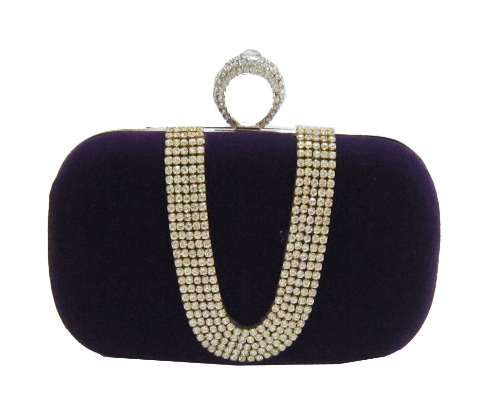 Chicastic Suede Velvet Rhinestone Stud One Ring Decor Evening Cocktail Clutch Bag