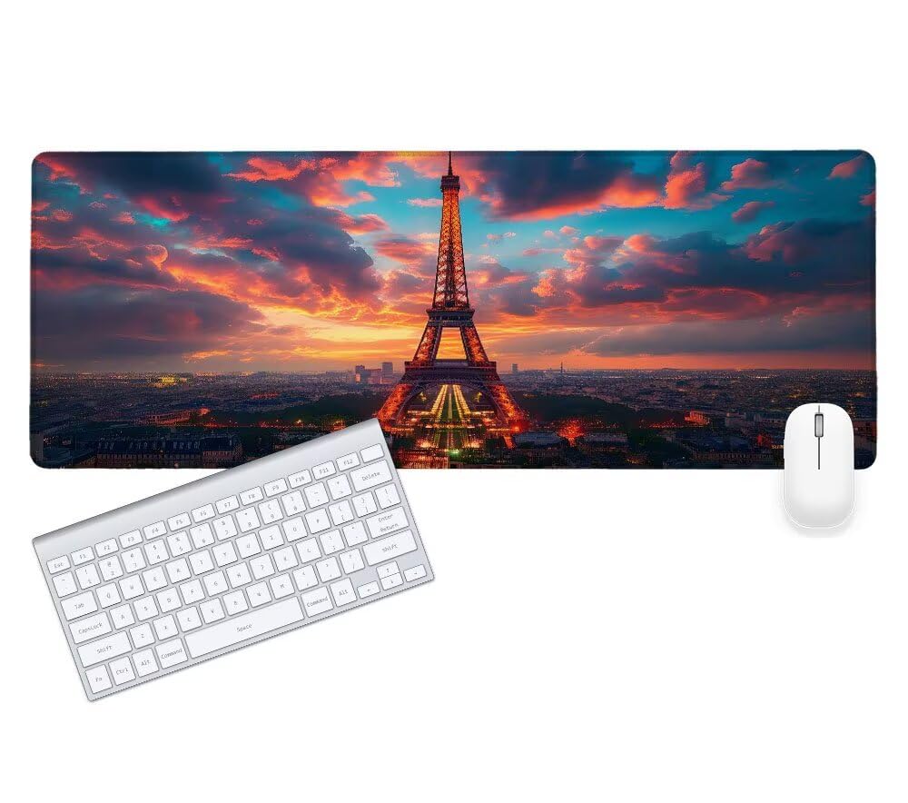 Alfombrilla de Ratón Gaming Nube, Alfombrilla Ratón XXL 1200x600x3mm, Grande París Mouse Pad con Bordes Cosidos, Impermeable Base de Antideslizante Caucho Tapete Rato para Oficina Hogar Gaming E-2