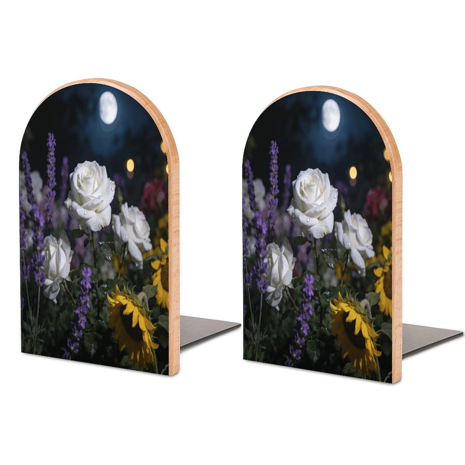Sujetalibros de madera antideslizante para estantes con diseño de flores