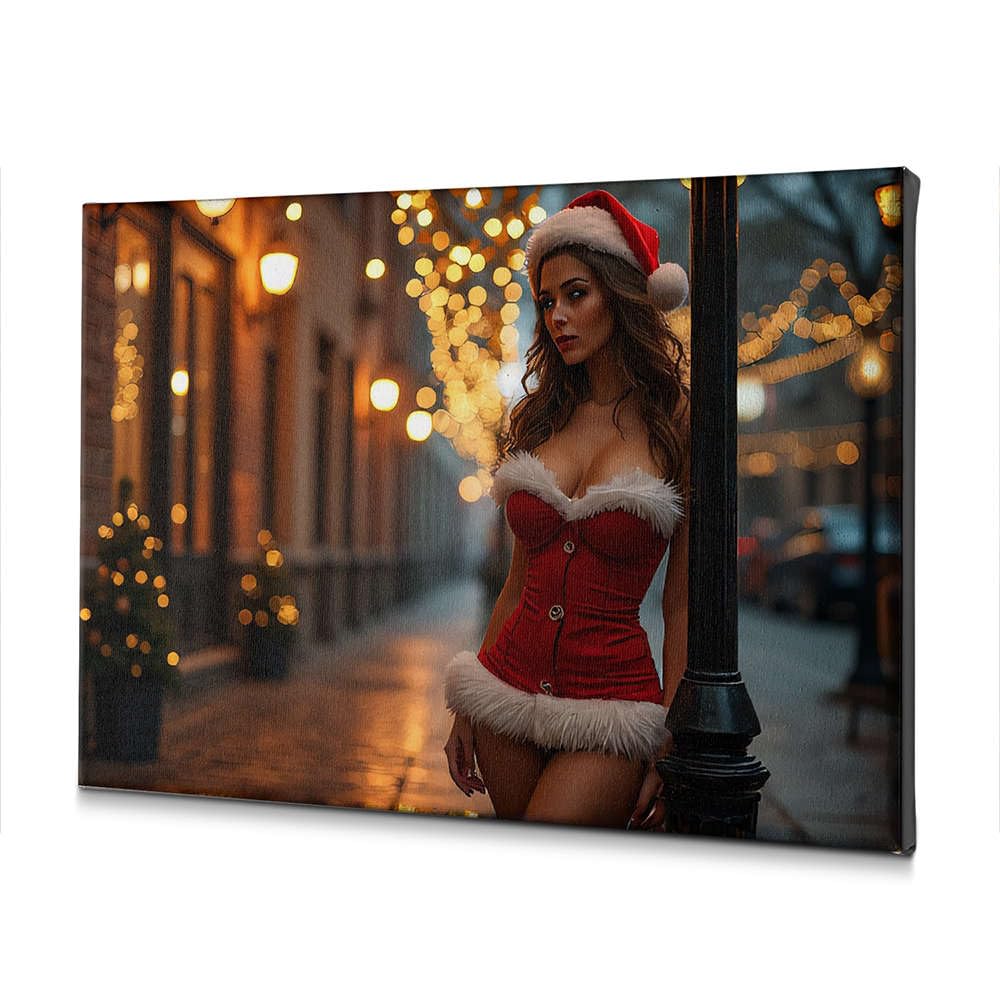 Toile A Woman In A Santa Outfit pour égayer un salon sombre ou vide